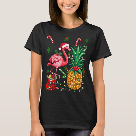T-shirt Flamingo Hawaiian Ne Christmas Lights Xmas (Devant)