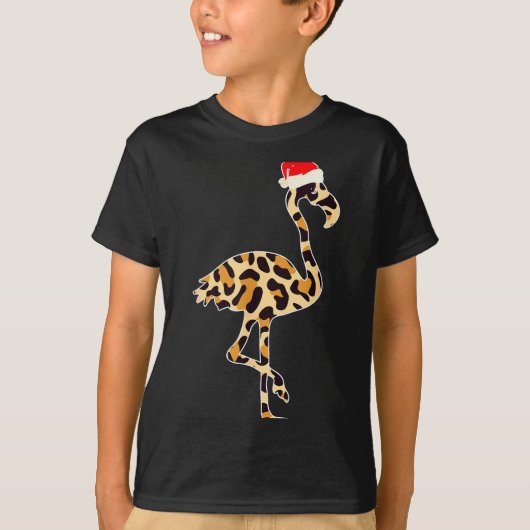 T-shirt Flamingo Santa Hat Family Matching Christmas Leopa (Devant)