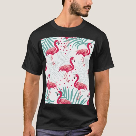 T-shirt Flamingo tropical et feuille, motif d'été. (Devant)