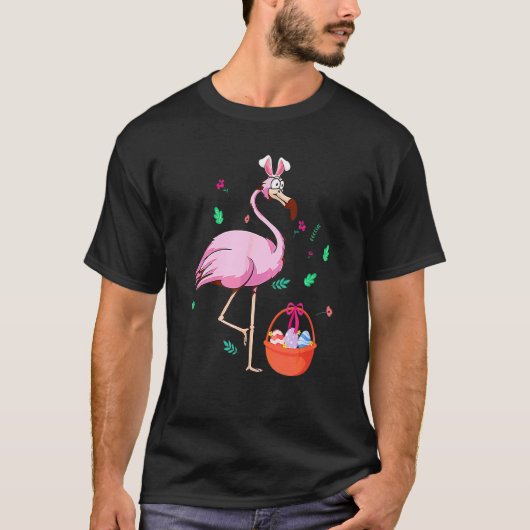 T-shirt Flamingo With Easter Eggs Easter Ears Bunny (Devant)