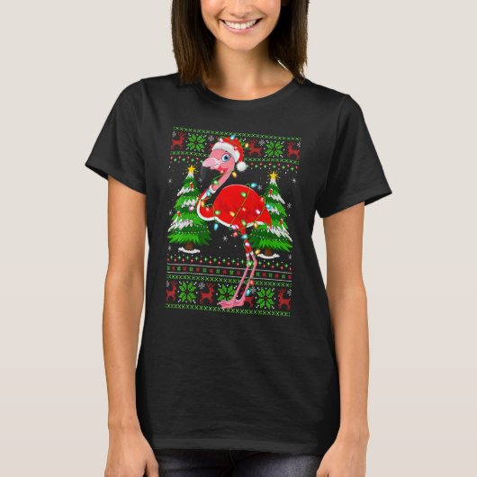 T-shirt Flamingo Xmas Lights Ugly Santa Flamingo Christma (Devant)