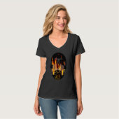 T-shirt Flammes de feu de crâne (Devant entier)