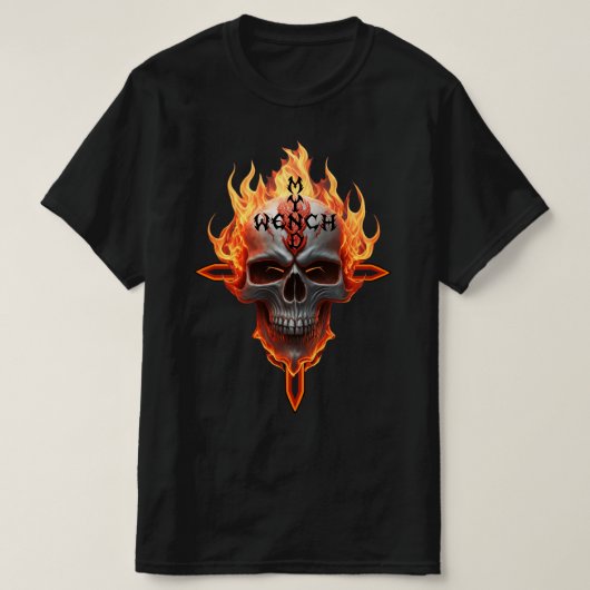 T-shirt Flammes Du Crâne De Musique Rock Et Roll De Métal  (Design devant)