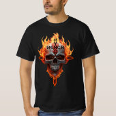T-shirt Flammes Du Crâne De Musique Rock Et Roll De Métal  (Devant)