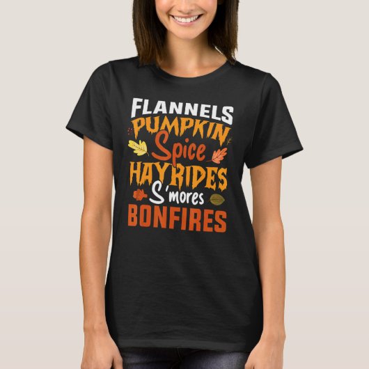 T-shirt Flannel Citrouille épice Hayrides Bonfires Automne (Devant)