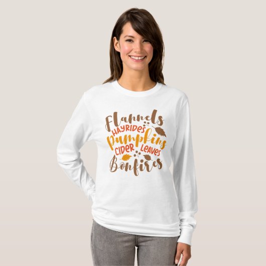 T-shirt Flannels Hay Rides Citrouille cidre Feuilles Bonfi (Devant entier)