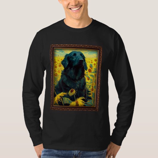 T-shirt Flat Coated Retriever Painting Sunflower Flower Mo (Devant)