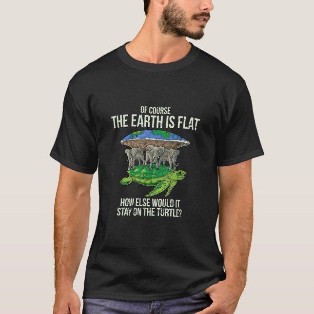 T-shirt Flat Earth Society T Shirt Turtle Elephants Hommes (Devant)