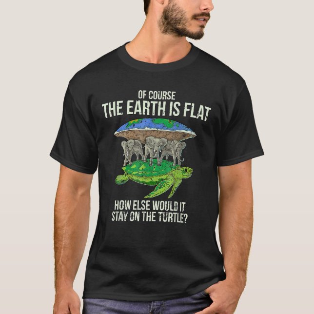 T-shirt Flat Earth Society Tortue Eléphants Hommes Femmes  (Devant)