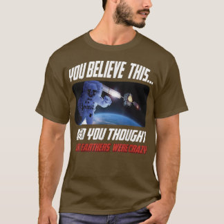 T-shirt Flat Earther Design Astronauts and Satellites in