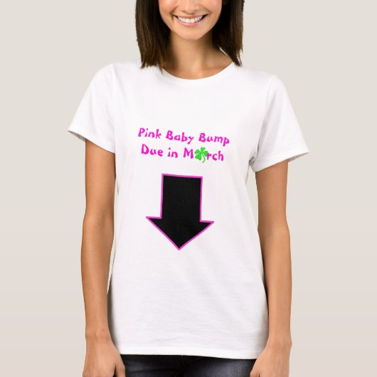 T-shirt Flèche, bosse rose de bébé due en mars (Devant)