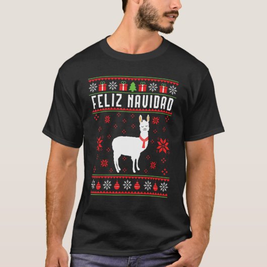 T-shirt Fleece Feliz Navidad Llama Christmas migna Llama U (Devant)