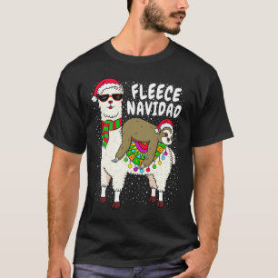 T-shirt Fleece Feliz Navidad Sloth Riding Llama Christmas