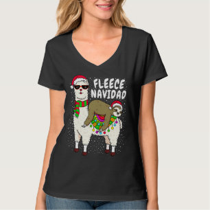 T-shirt Fleece Feliz Navidad Sloth Riding Llama Christmas