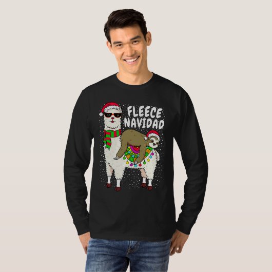 T-shirt Fleece Feliz Navidad Sloth Riding Llama Christmas (Devant entier)