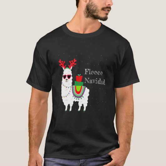 T-shirt Fleece Navidad Feliz Llama Cute Alpaca Noël F (Devant)