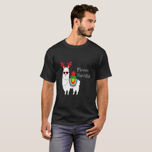 T-shirt Fleece Navidad Feliz Llama Cute Alpaca Noël F (Devant entier)