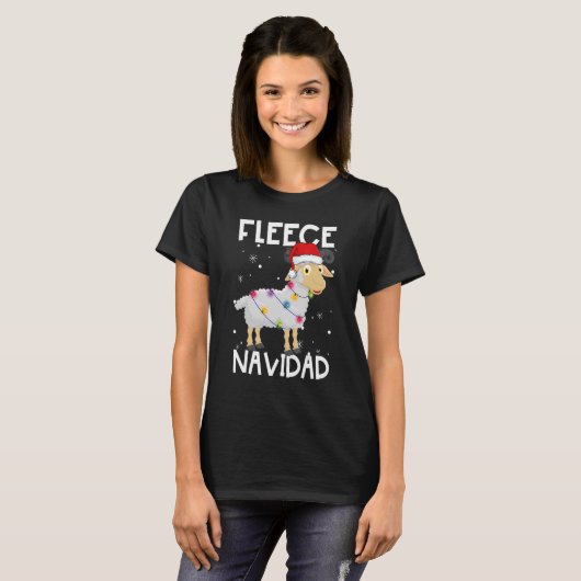 T-shirt Fleece Navidad Feliz Moutons Lumières Noël Pajam (Devant entier)