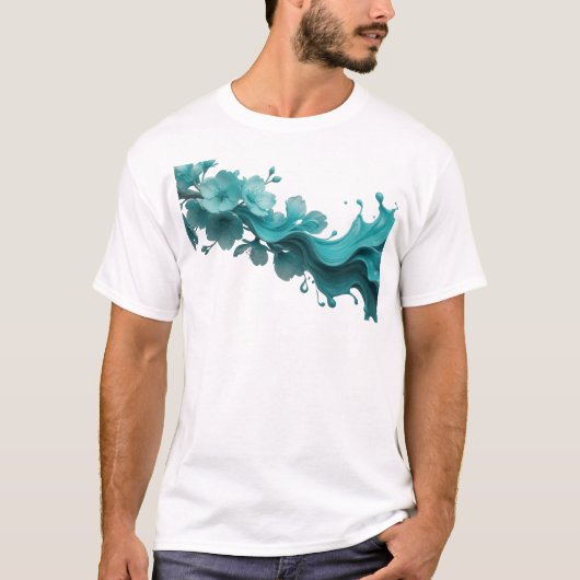 T-shirt Fleur Abstraite Verte Spéciale Création de Mode (Devant)