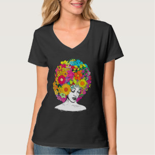T-shirt Fleur Afro Femmes Reine noire Africaine Américaine