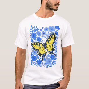 T-shirt fleur bleue swallowtail jaune