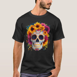 T-shirt Fleur Crâne de Sucre Floral Mexicain Dia De Los Mu