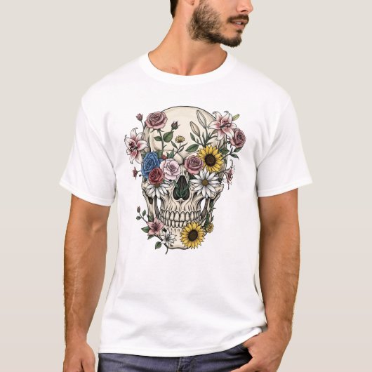 T-shirt Fleur crâne vintage d'anatomie médicale (Devant)