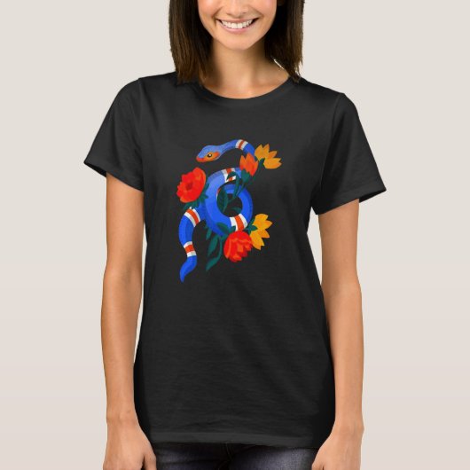 T-shirt Fleur d'animal de serpent bleu viper Python ver Wi (Devant)