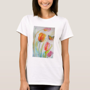 T-shirt Fleur d'aquarelle colorée de Tulipe et Papillon