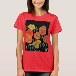 T-shirt Fleur d'art de l'aquarelle rouge du Poppy