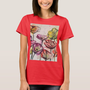 T-shirt Fleur d'art de l'aquarelle rouge du Poppy