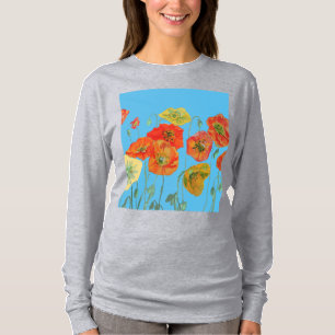 T-shirt Fleur d'art de l'aquarelle rouge orangé