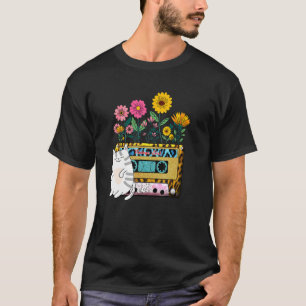 T-shirt Fleur de cassette audio Retro Soul Chat Sauvage