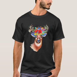 T-shirt Fleur de cerf Floral Antlers Bohème Art Deer Lover