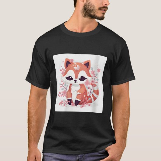 T-shirt Fleur De Cerisier Et Panda Rouge Imprimer Décor Ma (Devant)