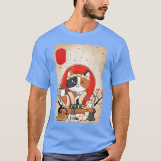 T-shirt Fleur de cerisier japonais Sushi Chat