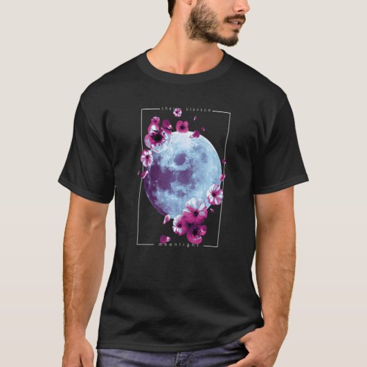 T-shirt Fleur de cerisier Lune Glitc Vaporwave esthétique (Devant)