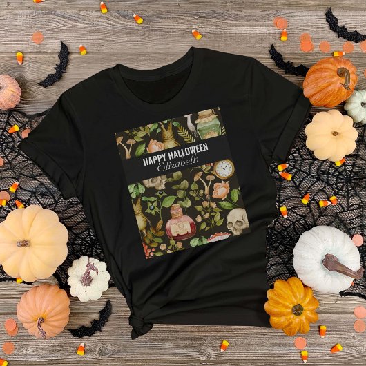T-shirt Fleur de champignon Plante de crâne Halloween Abst