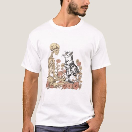 T-shirt Fleur de chat squelette Mignon chaton (Devant)