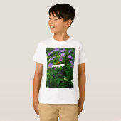 T-shirt Fleur de cône blanc, fleurs pourpres et papillon (Devant entier)
