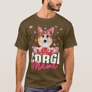 T-shirt Fleur de Corgi Mama Bandana Amoureux des chiens Fê