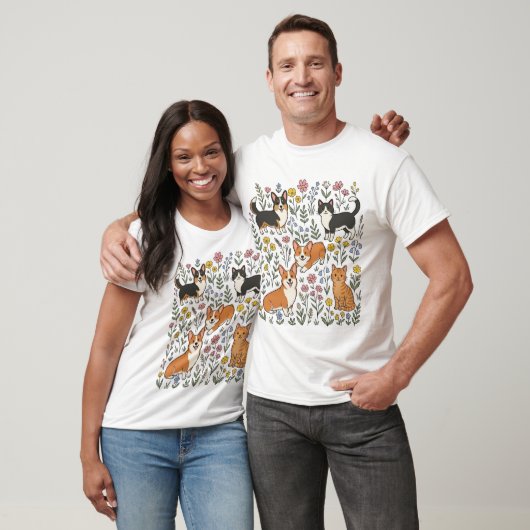 T-shirt Fleur de Corgi Mignon Chat (Unisexe)