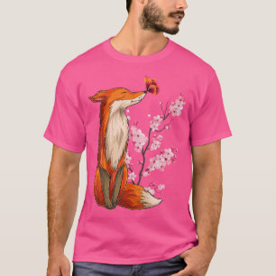 T-shirt Fleur de fleurs de cerisier renard japonais Sakura