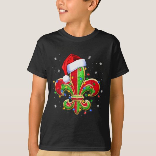 T-shirt Fleur De Lis Christmas Ornament With Santa Hat Xma (Devant)