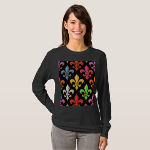 T-shirt Fleur-de-lis Fleurs Noires Audacieuses Colorées