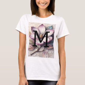 T-shirt Fleur de magnolia violet rose de dentelle de monog