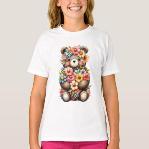 T-shirt Fleur de printemps animal petit ours mignonne ours