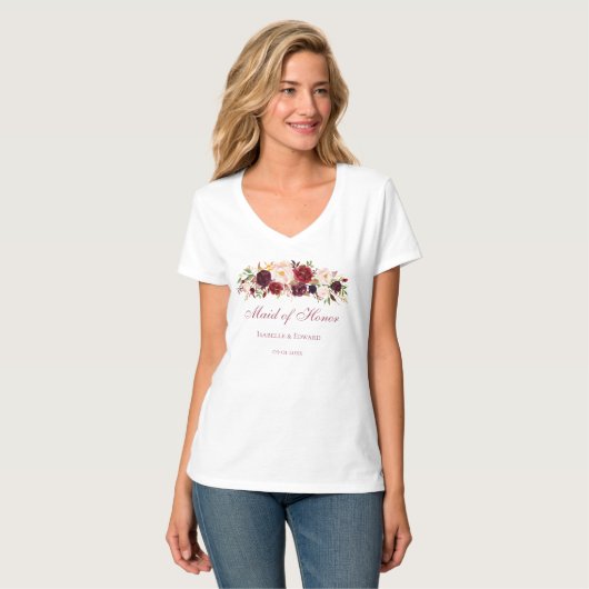 T-shirt Fleur De Rose Rose Bourgogne D'Honneur (Devant entier)