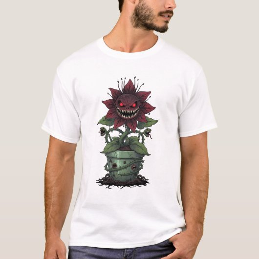 T-shirt Fleur de sang démoniaque dans un pot maudit (Devant)