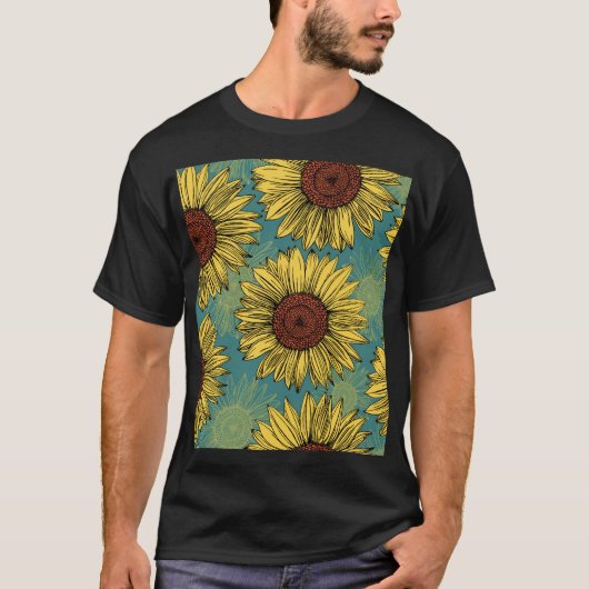 T-shirt Fleur de soleil à main bleu (Devant)